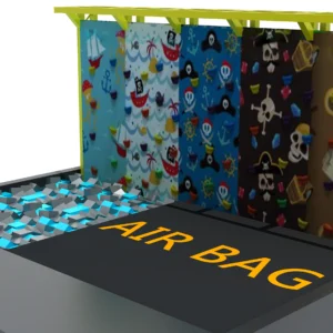 Commercial pirate-theme 5-lane kids climbing wall with air bag cushion for indoor playgrounds and FECs