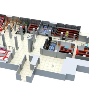 Commercial red/black extreme trampoline park with obstacle course, foam pit & climbing walls for malls & FECs