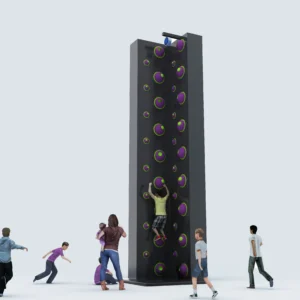 Commercial single-lane purple-green dot kids climbing wall with auto-belay for indoor playgrounds and FECs