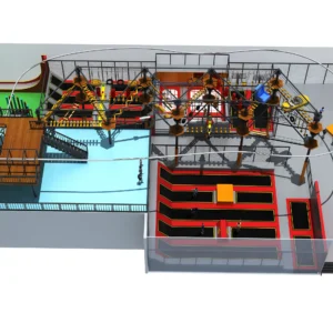 Commercial sky rope course park with trampolines, foam pit & climbing wall for malls & adventure centers