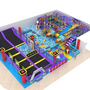 Commercial space-themed indoor trampoline park integrating free jump, soft play, ball pit & slides for FECs