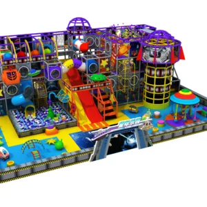 Commercial star-themed multi-level indoor soft play with slides, ball pit, toddler area for kids FECs